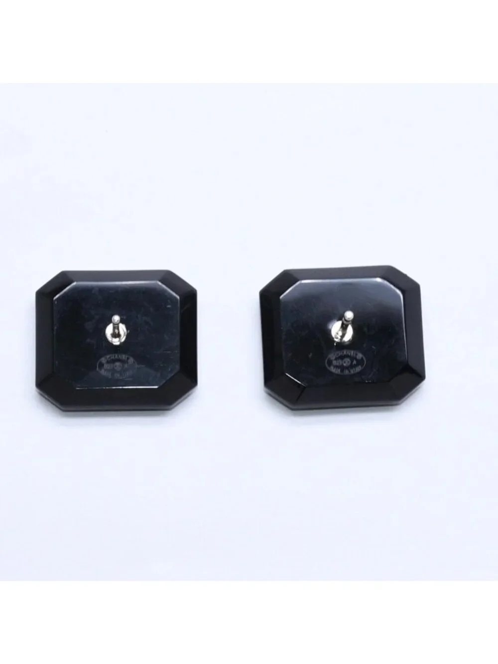 Chanel Earrings CC Logo Black Silver